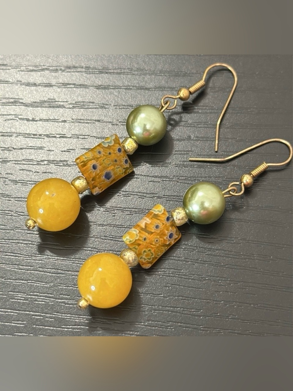 Floral Glass, Quartz & Acrylic Bead Vintage Earrings